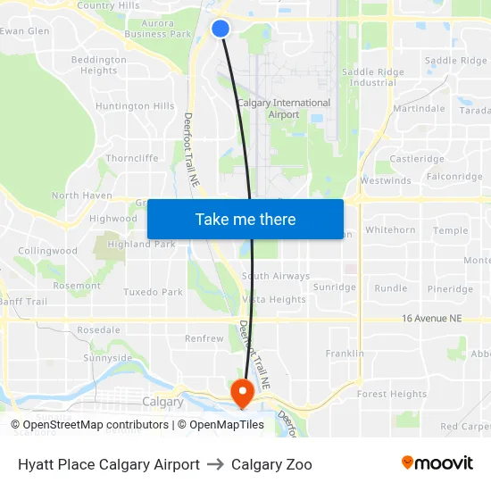 Hyatt Place Calgary Airport to Calgary Zoo map