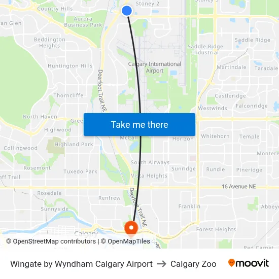 Wingate by Wyndham Calgary Airport to Calgary Zoo map