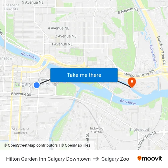 Hilton Garden Inn Calgary Downtown to Calgary Zoo map