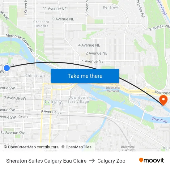 Sheraton Suites Calgary Eau Claire to Calgary Zoo map