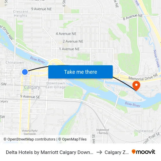 Delta Hotels by Marriott Calgary Downtown to Calgary Zoo map