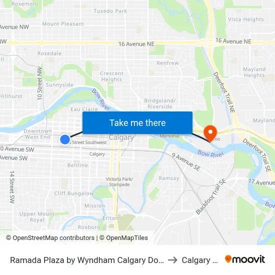 Ramada Plaza by Wyndham Calgary Downtown to Calgary Zoo map