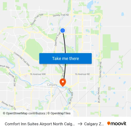 Comfort Inn Suites Airport North Calgary to Calgary Zoo map