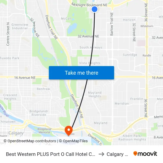 Best Western PLUS Port O Call Hotel Calgary to Calgary Zoo map