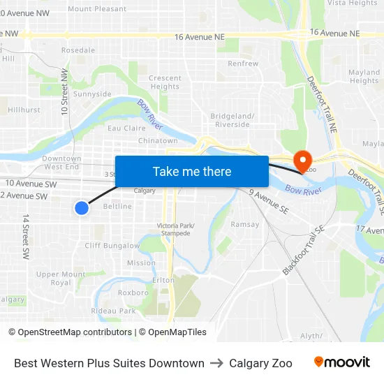 Best Western Plus Suites Downtown to Calgary Zoo map