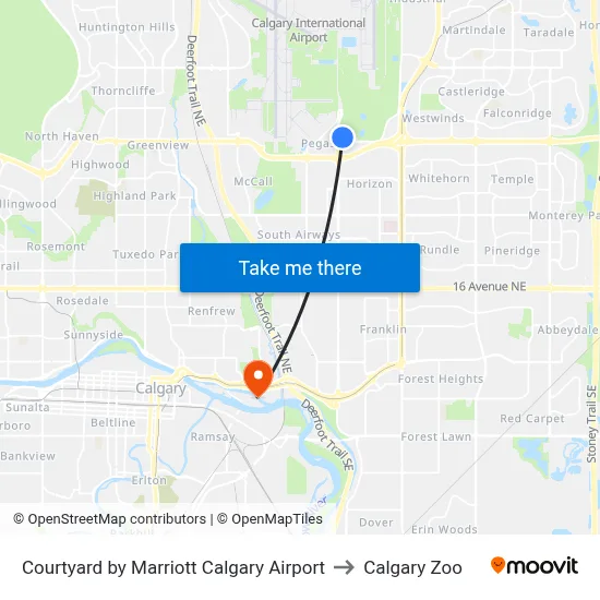 Courtyard by Marriott Calgary Airport to Calgary Zoo map
