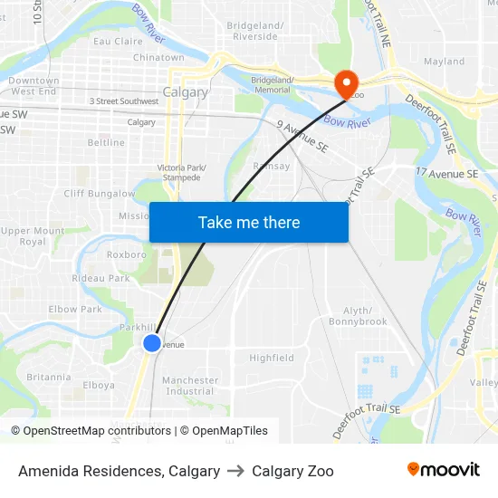 Amenida Residences, Calgary to Calgary Zoo map