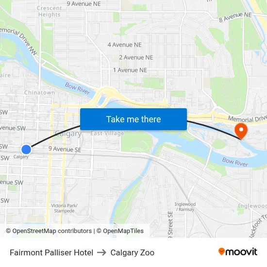 Fairmont Palliser Hotel to Calgary Zoo map