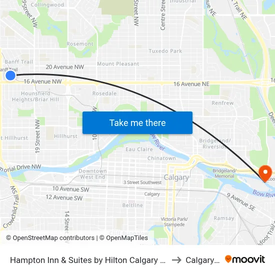 Hampton Inn & Suites to Calgary Zoo map