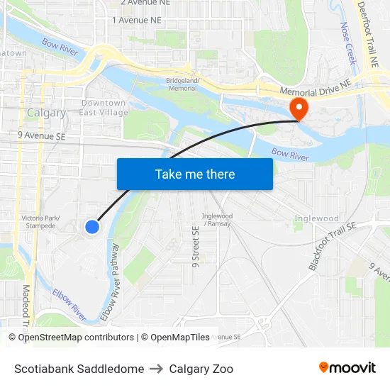Scotiabank Saddledome to Calgary Zoo map