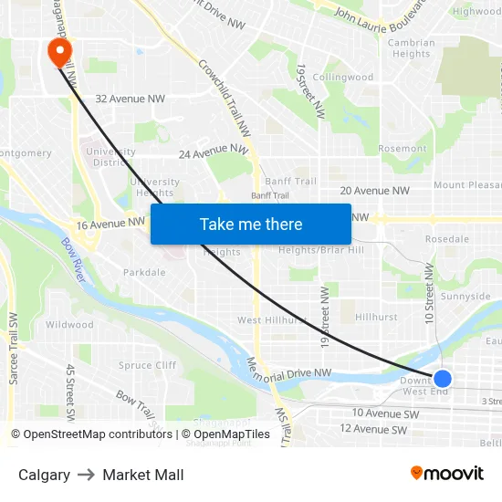 Calgary to Market Mall map