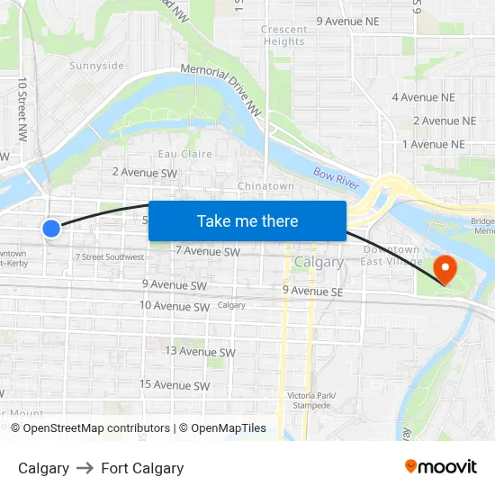 Calgary to Fort Calgary map
