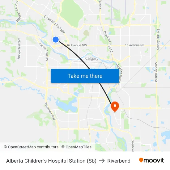 Alberta Children's Hospital Station (Sb) to Riverbend map