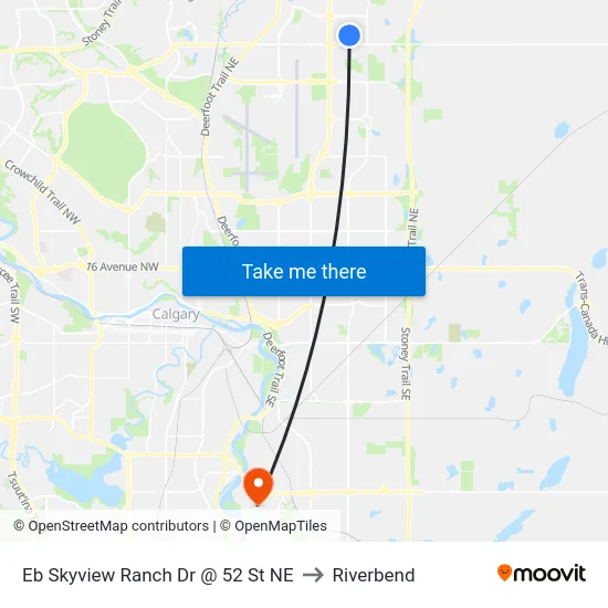 Eb Skyview Ranch Dr @ 52 St NE to Riverbend map