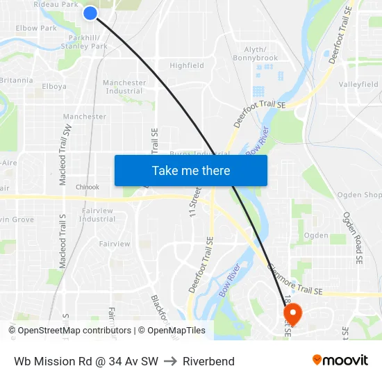 Wb Mission Rd @ 34 Av SW to Riverbend map