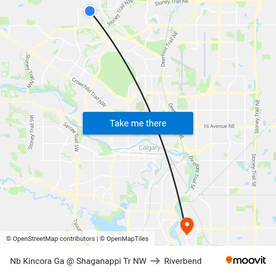 Nb Kincora Ga @ Shaganappi Tr NW to Riverbend map