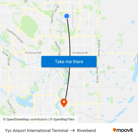 Yyc Airport International Terminal to Riverbend map
