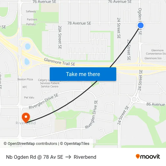 Nb Ogden Rd @ 78 Av SE to Riverbend map
