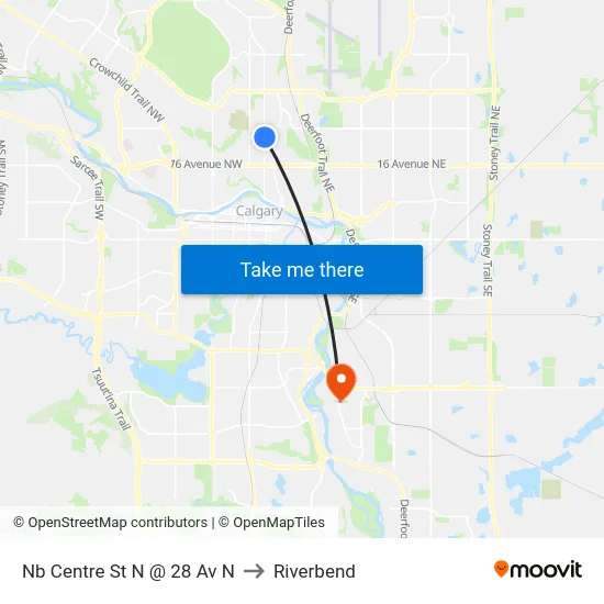 Nb Centre St N @ 28 Av N to Riverbend map