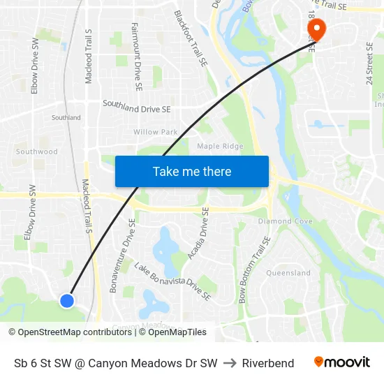 Sb 6 St SW @ Canyon Meadows Dr SW to Riverbend map
