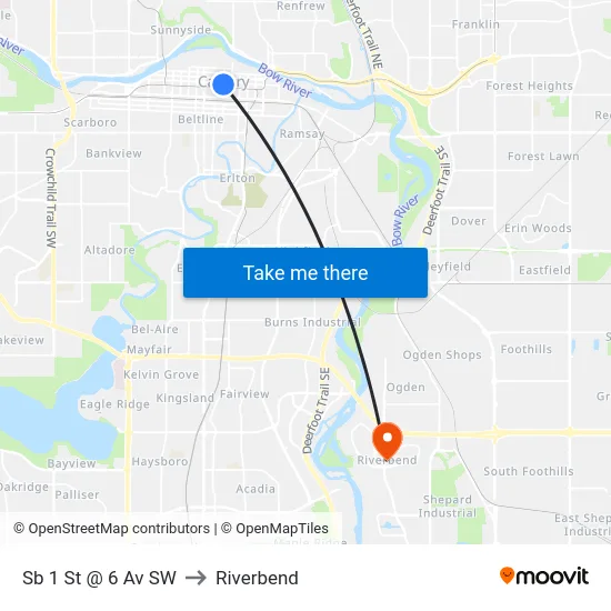 Sb 1 St @ 6 Av SW to Riverbend map