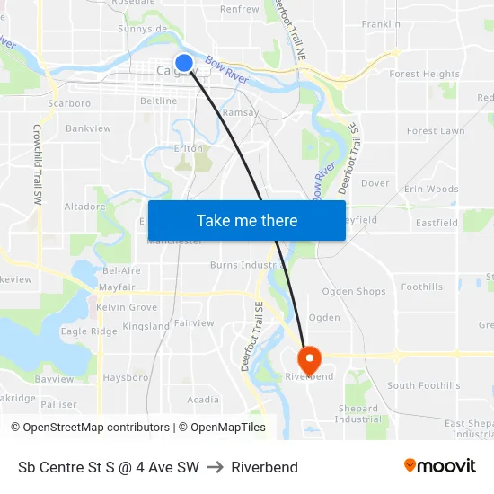 Sb Centre St S @ 4 Ave SW to Riverbend map