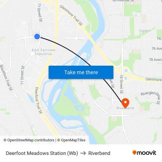 Deerfoot Meadows Station (Wb) to Riverbend map