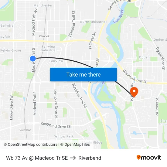 Wb 73 Av @ Macleod Tr SE to Riverbend map