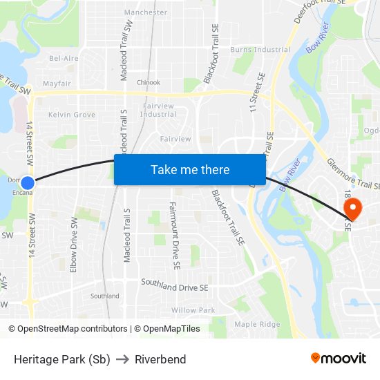 Heritage Park (Sb) to Riverbend map