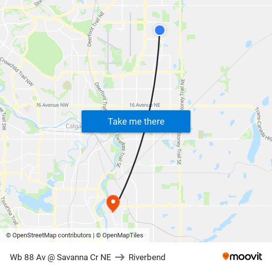 Wb 88 Av @ Savanna Cr NE to Riverbend map