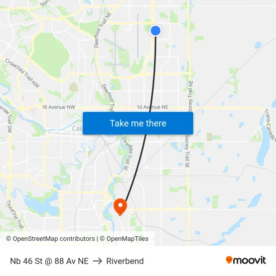 Nb 46 St @ 88 Av NE to Riverbend map