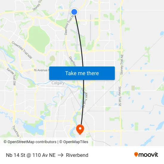 Nb 14 St @ 110 Av NE to Riverbend map