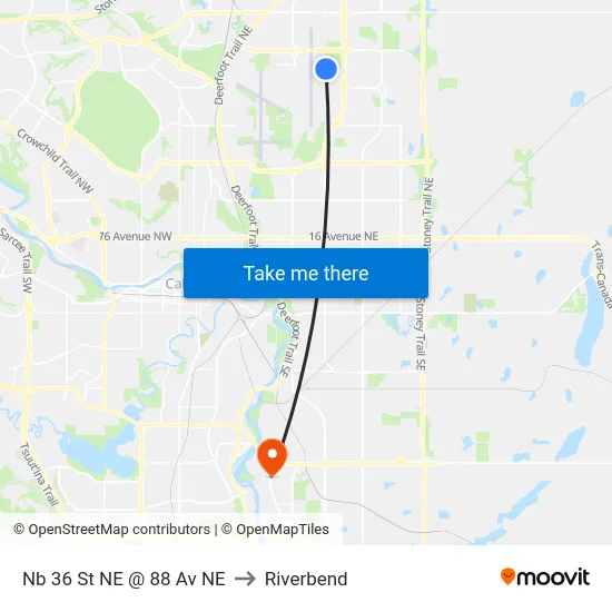 Nb 36 St NE @ 88 Av NE to Riverbend map