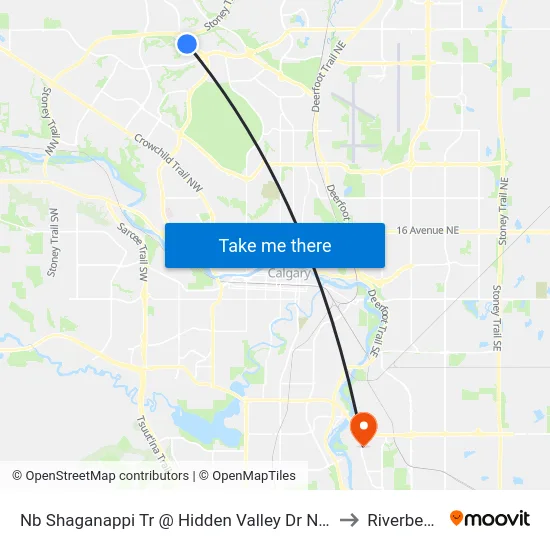 Nb Shaganappi Tr @ Hidden Valley Dr NW to Riverbend map