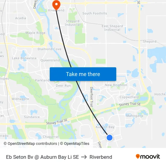 Eb Seton Bv @ Auburn Bay Li SE to Riverbend map