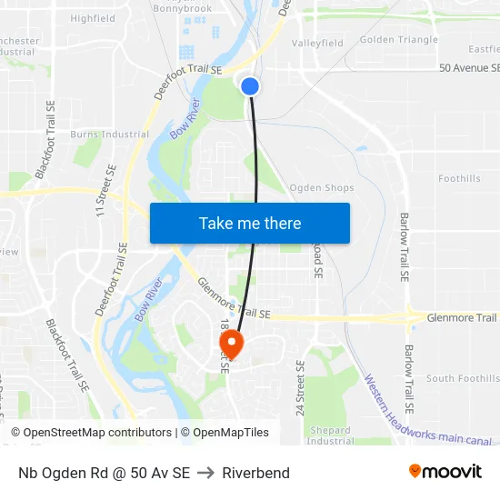 Nb Ogden Rd @ 50 Av SE to Riverbend map