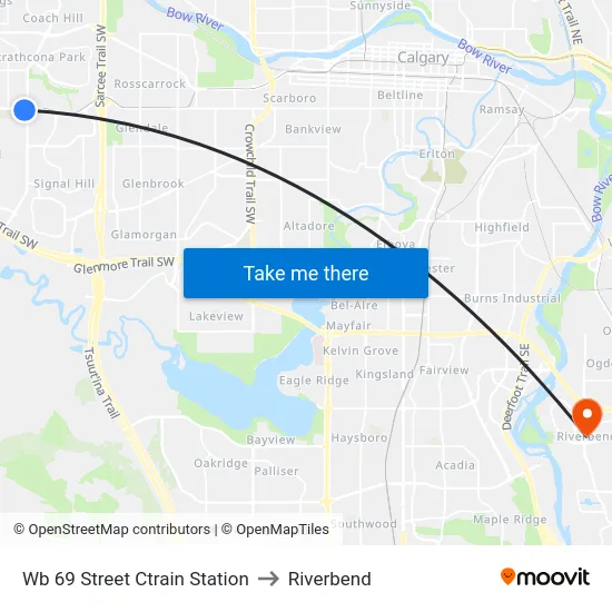Wb 69 Street Ctrain Station to Riverbend map