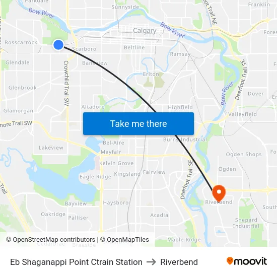 Eb Shaganappi Point Ctrain Station to Riverbend map