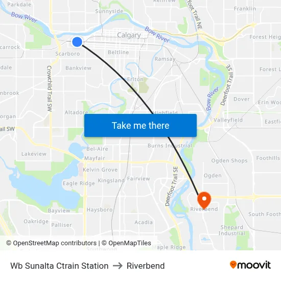 Wb Sunalta Ctrain Station to Riverbend map