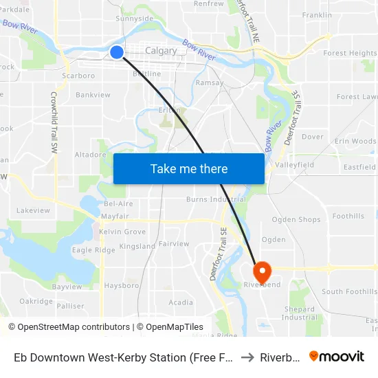 Eb Downtown West-Kerby Station (Free Fare Zone) to Riverbend map