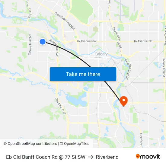 Eb Old Banff Coach Rd @ 77 St SW to Riverbend map