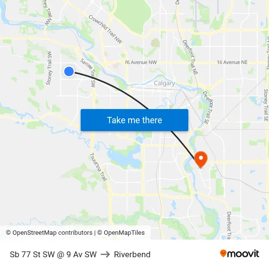 Sb 77 St SW @ 9 Av SW to Riverbend map