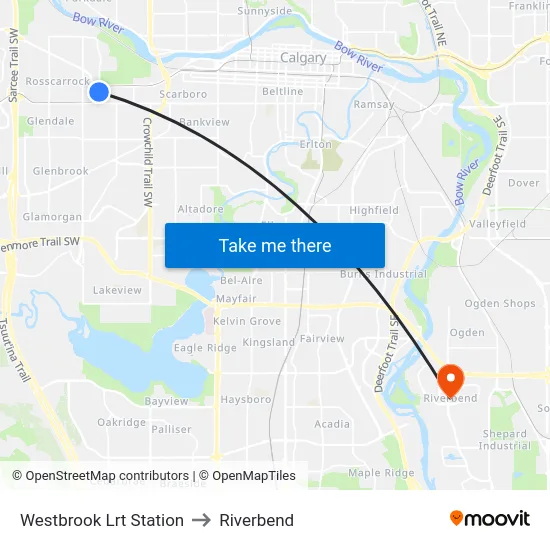 Westbrook Lrt Station to Riverbend map