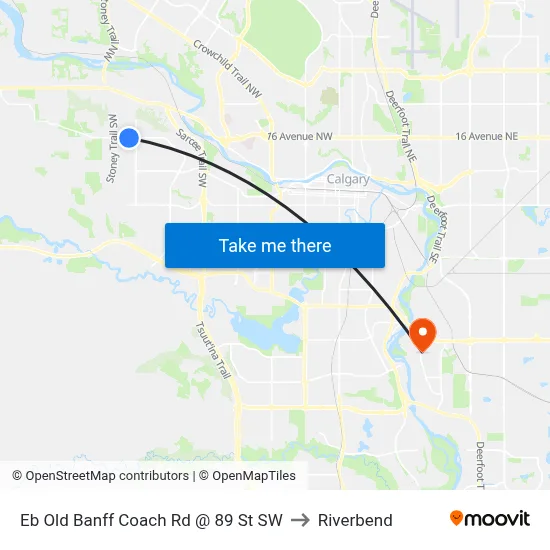 Eb Old Banff Coach Rd @ 89 St SW to Riverbend map