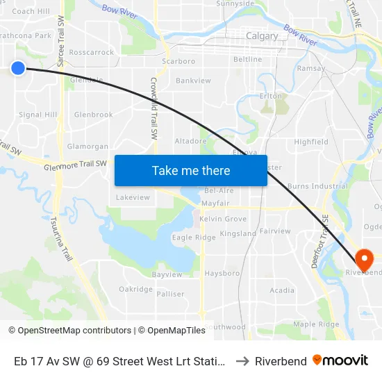 Eb 17 Av SW @ 69 Street West Lrt Station to Riverbend map