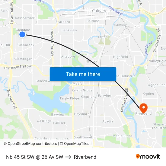 Nb 45 St SW @ 26 Av SW to Riverbend map