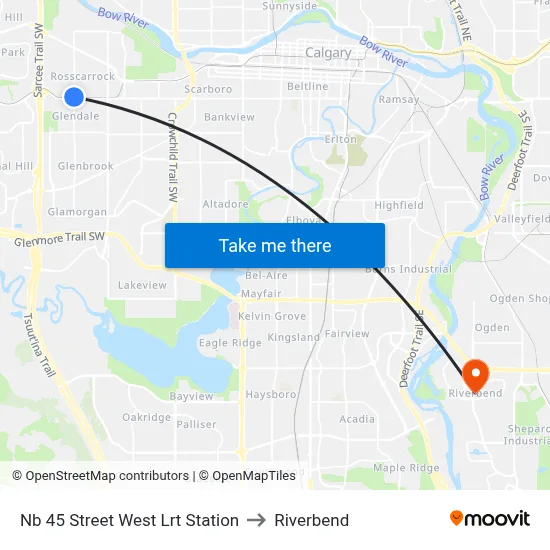 Nb 45 Street West Lrt Station to Riverbend map