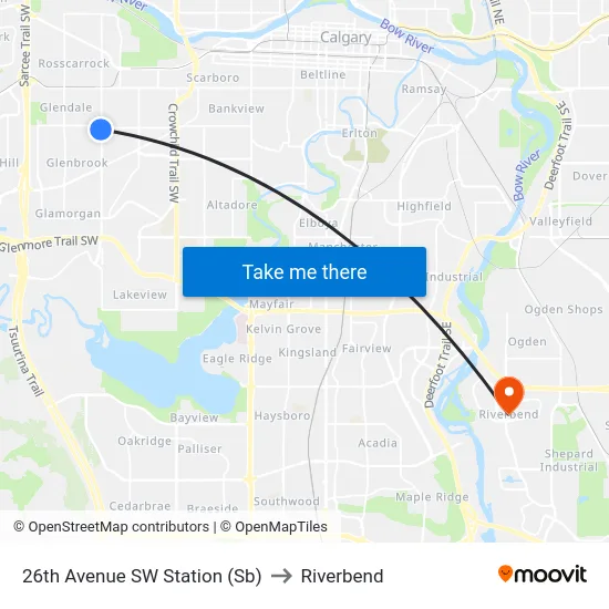26th Avenue SW Station (Sb) to Riverbend map
