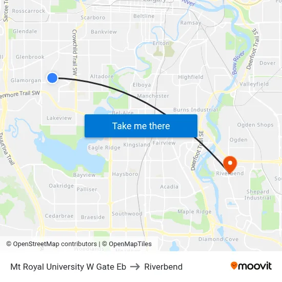 Mt Royal University W Gate Eb to Riverbend map