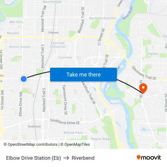 Elbow Drive Station (Eb) to Riverbend map